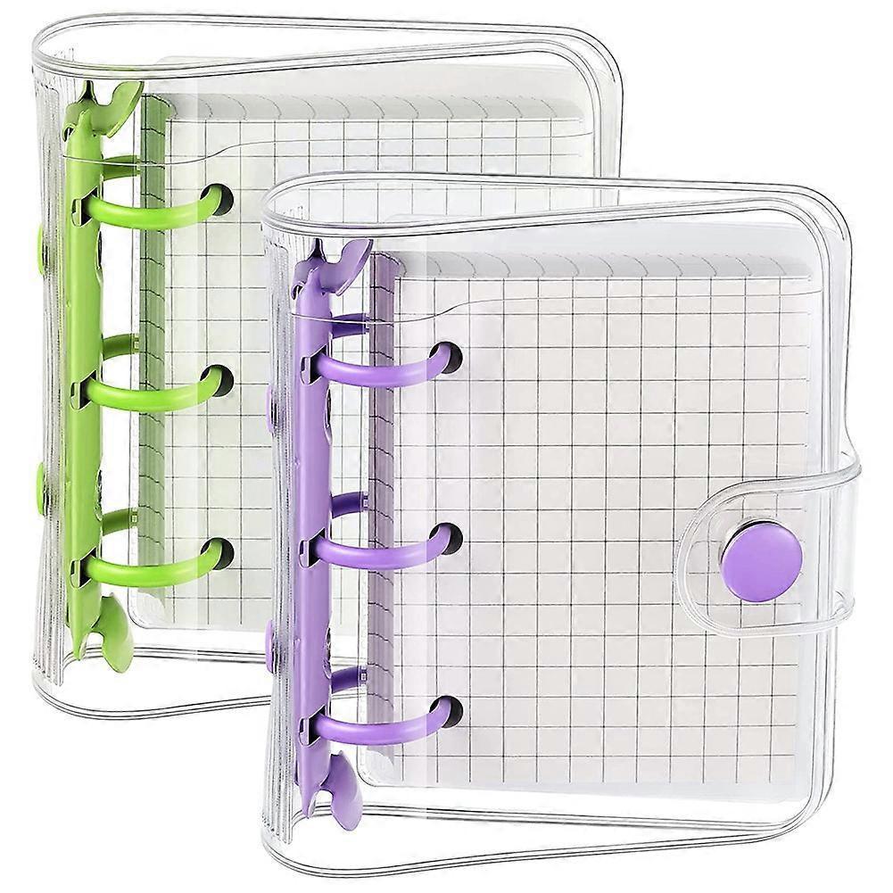 2 Sets Mini Clear 3 Covers with Binder Inner Paper Bag Clear Soft PVC Notebook Closure Binder(Green