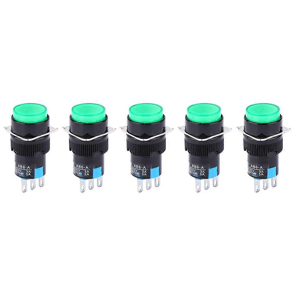 5PCS 3PIN Autobloquant LA16-11Z AB6 A Interrupteur Appareils Ménagers Accessoire avec Lumière (Vert)