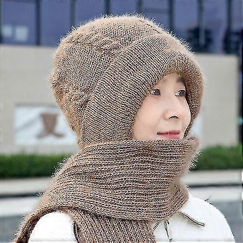Hiver Équitation Coupe-Vent Protection Chaude Une Pièce Protection Auditive Coupe-Vent Chapeau Écharpe Tricoté Chapeau Épais -j