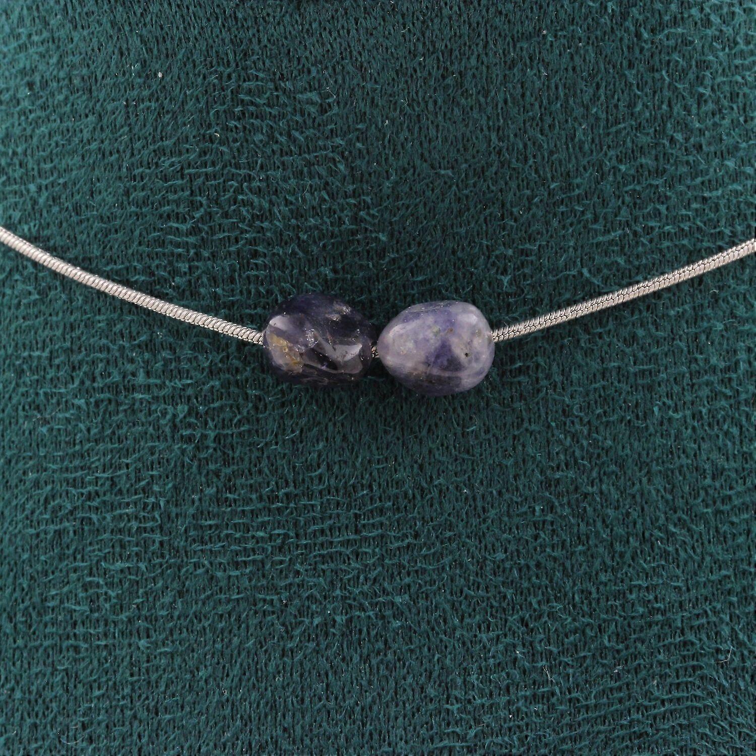 Necklace 2 Cordierite Iolite beads from Madagascar Stainless steel chain