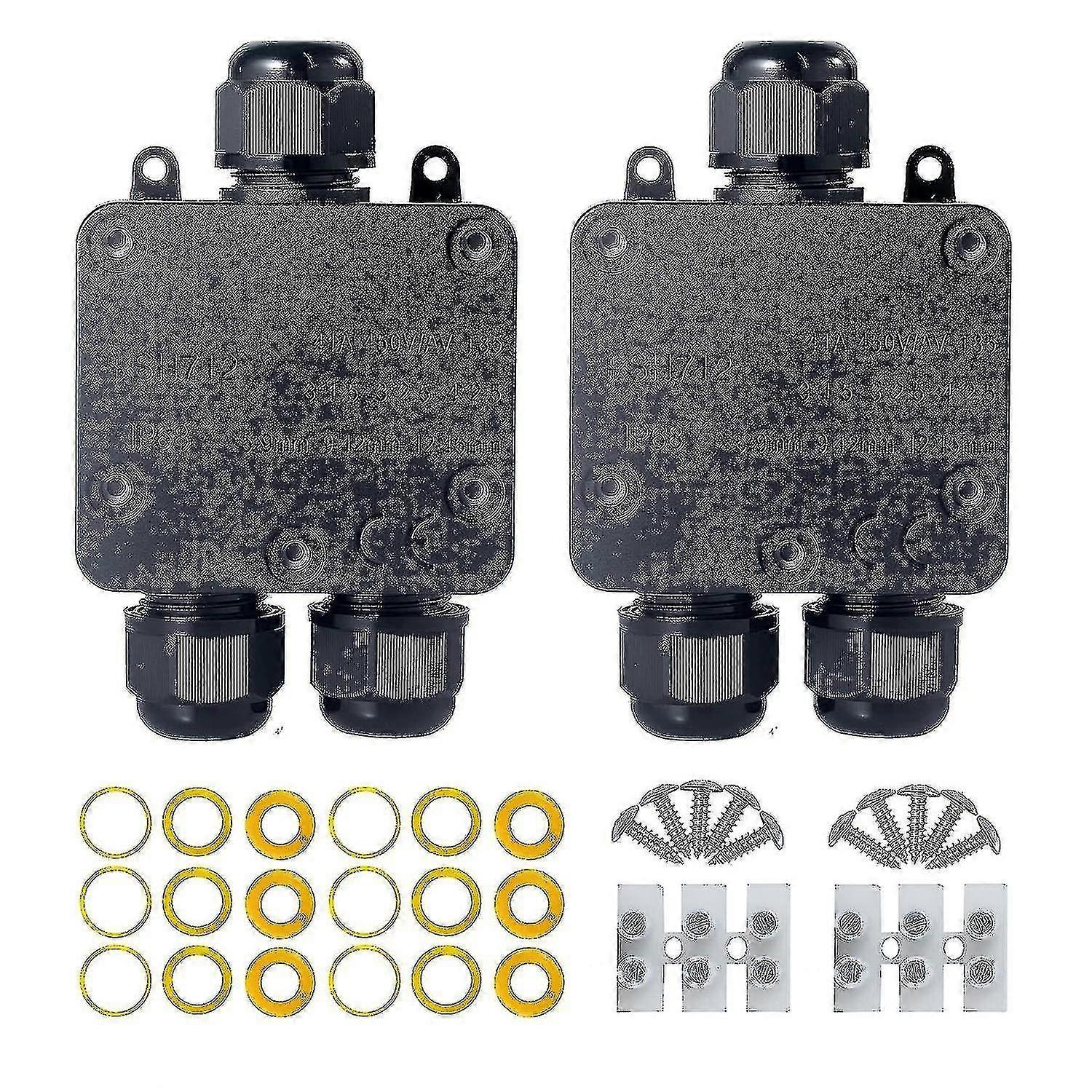 Waterproof Junction Box, 3 Way Junction Box, Ip68 Waterproof Electrical Junction Box For 5-15mm Diameter Cables, (2 Pack)-yujia