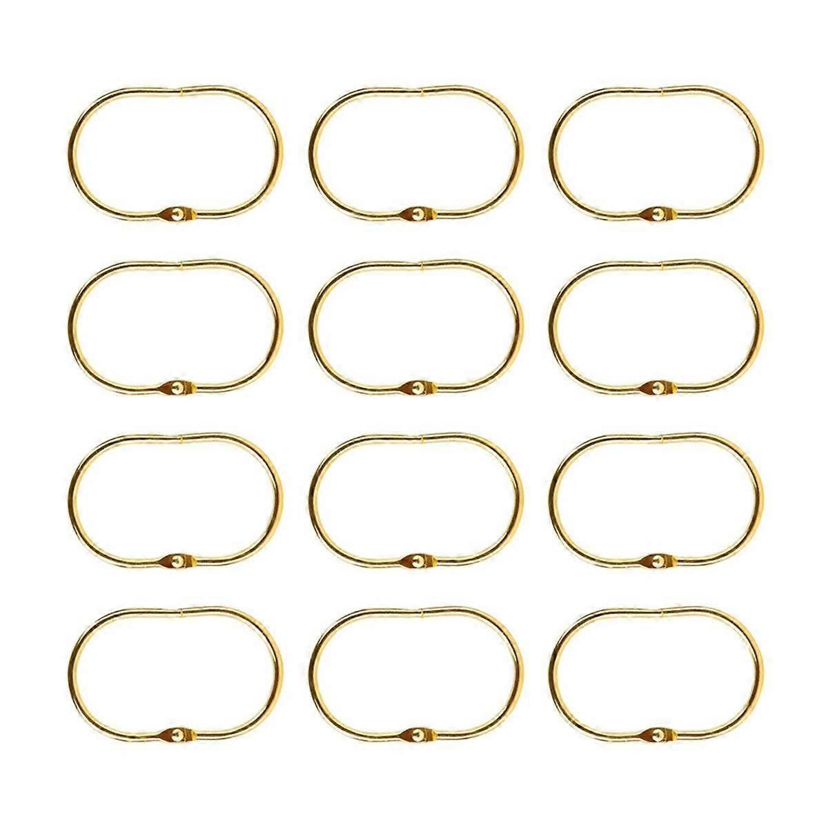 12 Pcs Open Shower Curtain Hook Rings Oval Hanging for Rod Hooks Metal Bathroom Gold