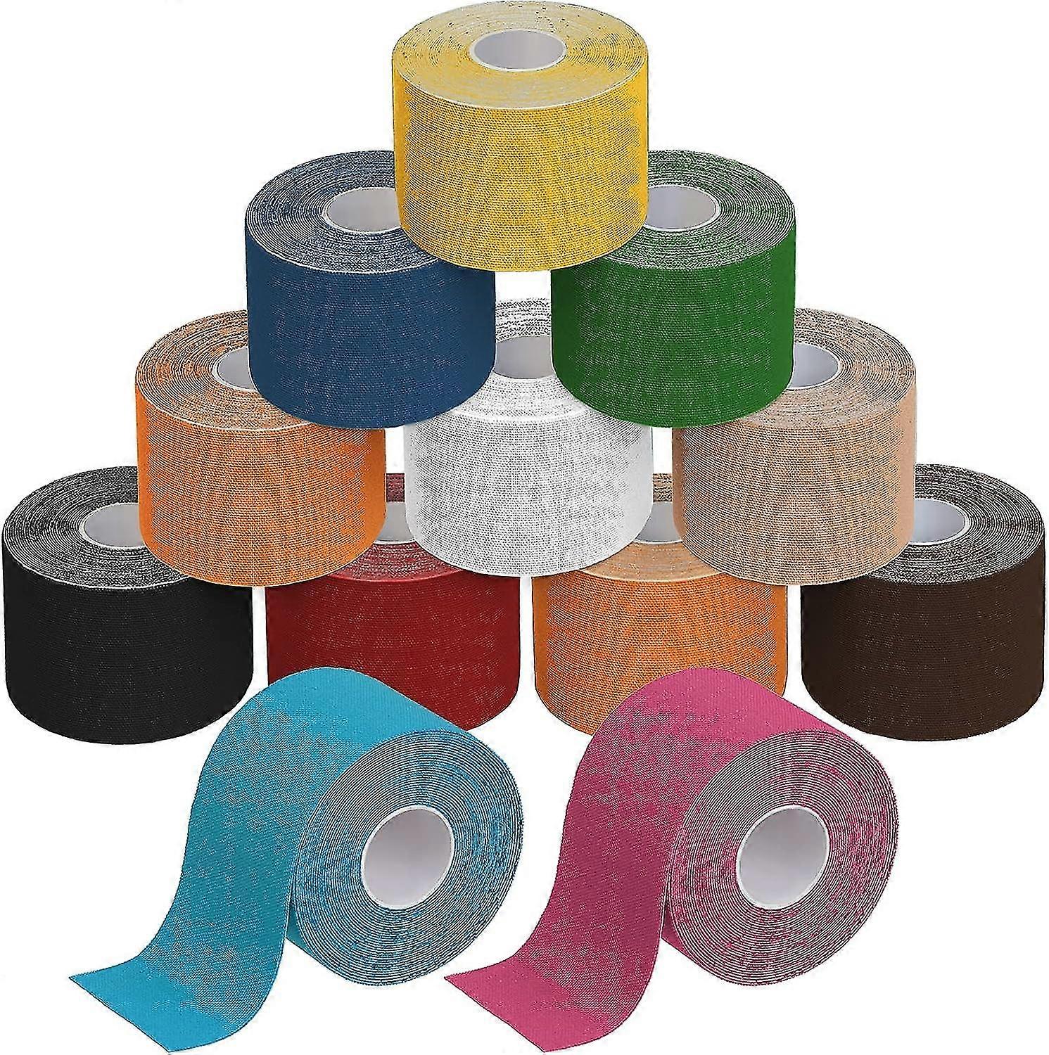 Sport 12 Rolls Kinesiology Tape 5 M X 5 Cm Many Colors E-book Application Examples Mcle Support Elastic Strapping Tape, Colour:white