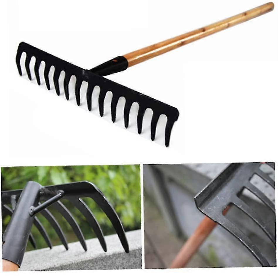 Garden Rake For Lawn Hand Metal Rake 14 Teeth Loose Chaff Leaves Garden ...