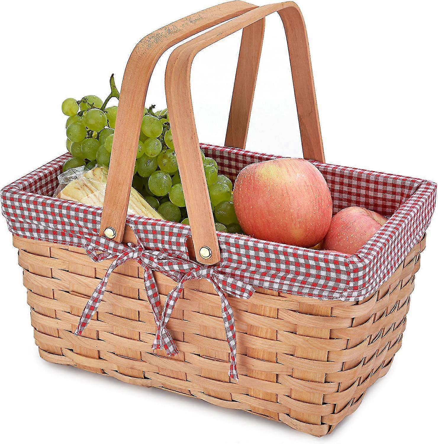 Picnic Basket Natural Woven Woodchip With Double Folding Handles | Easter Basket | Storage