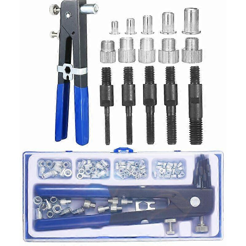 86PCS Rivet Nut Tool Kit Blind Rivet Nut Set Hand Riveter Wrench Threaded Insertion Tool Rivet Nut Gun with Metric M3 M4 M5 M6 Rivet Nut Assortment