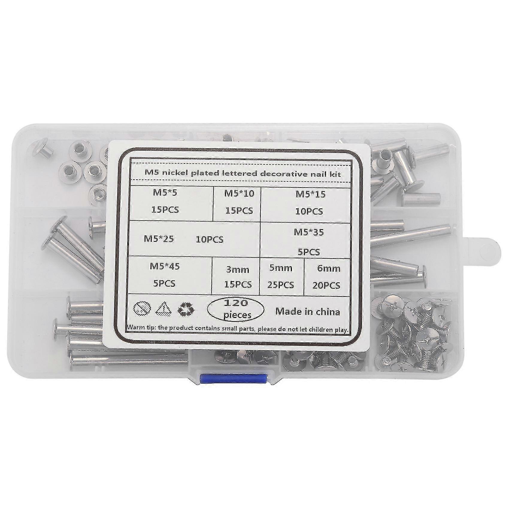 Chicago Screw Binding Screws Posts Assortment Kit Compatible Diy Leather Bookbinding Crafts(120pcs,m5)