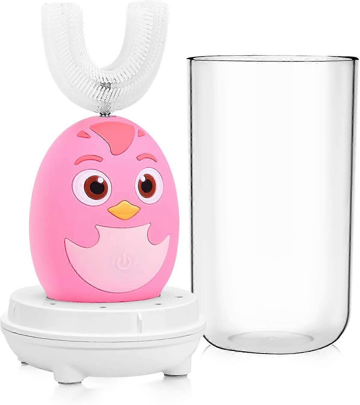 children's electric toothbrush,ipx7,u-shape,silicone,usb rechargeable 3 functions (2-6 years old-pink)