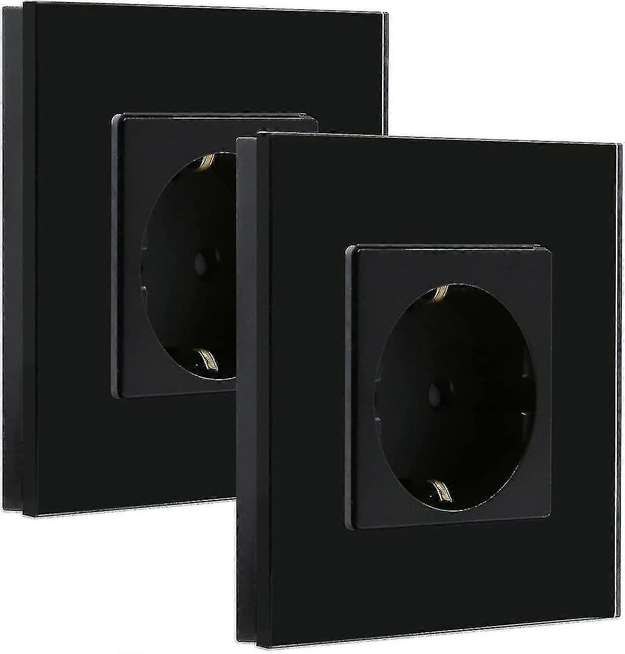 Socket, 1 Compartment Flush-mounted Socket, Crystal Glass Wall Socket Black, 16a Protective Contact Socket 86mm (2 Pack)