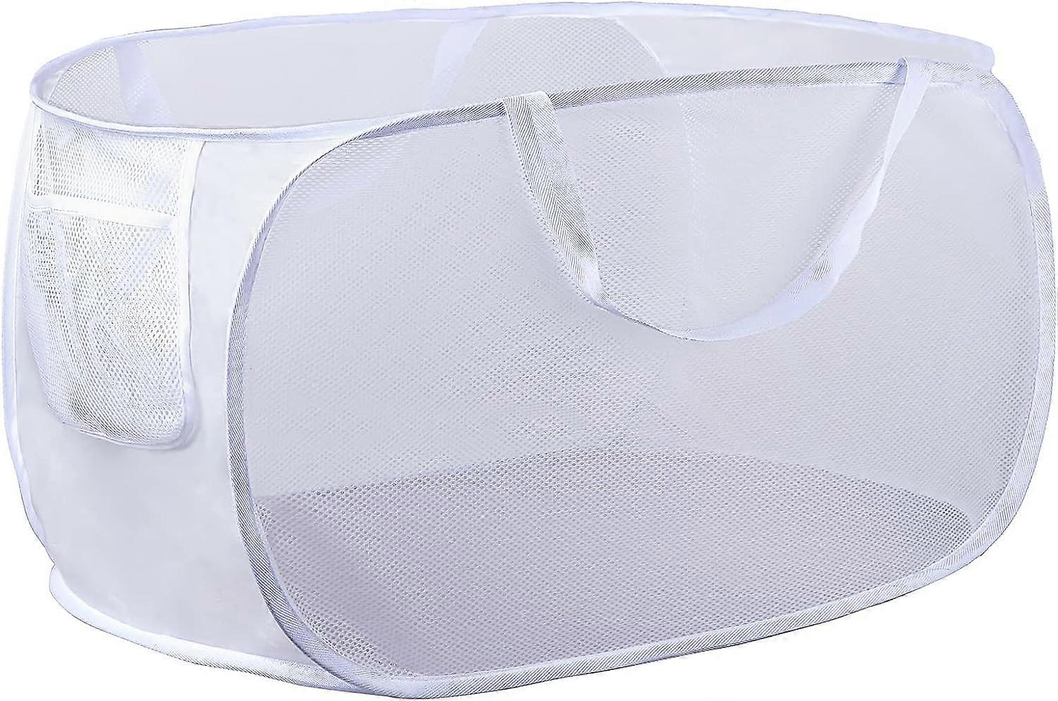 Foldable Laundry Hamper, Pop-Up Laundry Hamper, Foldable Mesh Dirty Laundry Hamper (Tear Resistant, with Power Handle) (White).