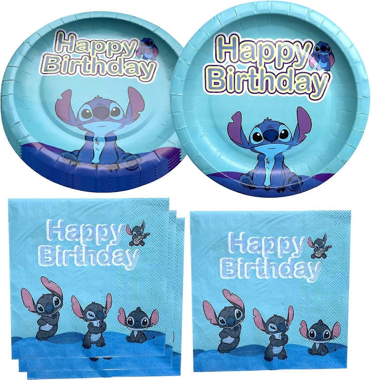 리로와 스티치 테마 생일 파티 장식을 위한 파티 용품, 접시 20개, 냅킨 20개