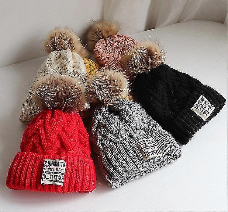 Barnens ullhatt tre stycken höstvinter plus ull pojkar och flickor halsdukshandskar baby tjock varm tröja stickad hatt gul