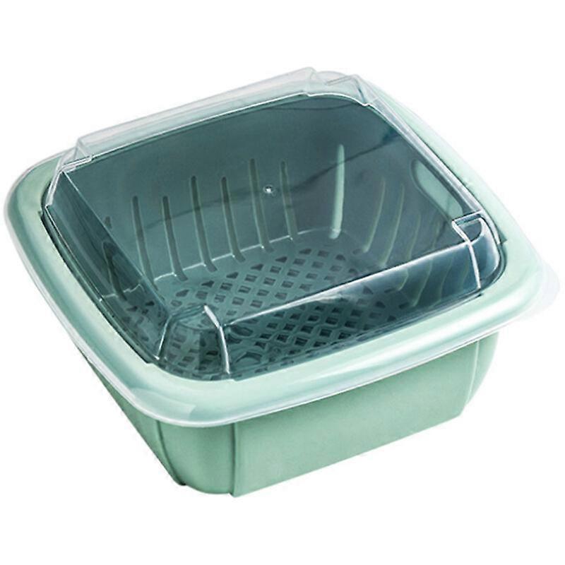 XHX Multi-functional drain basket double-layer kitchen vegetable colander fruit storage box with green transparent cover