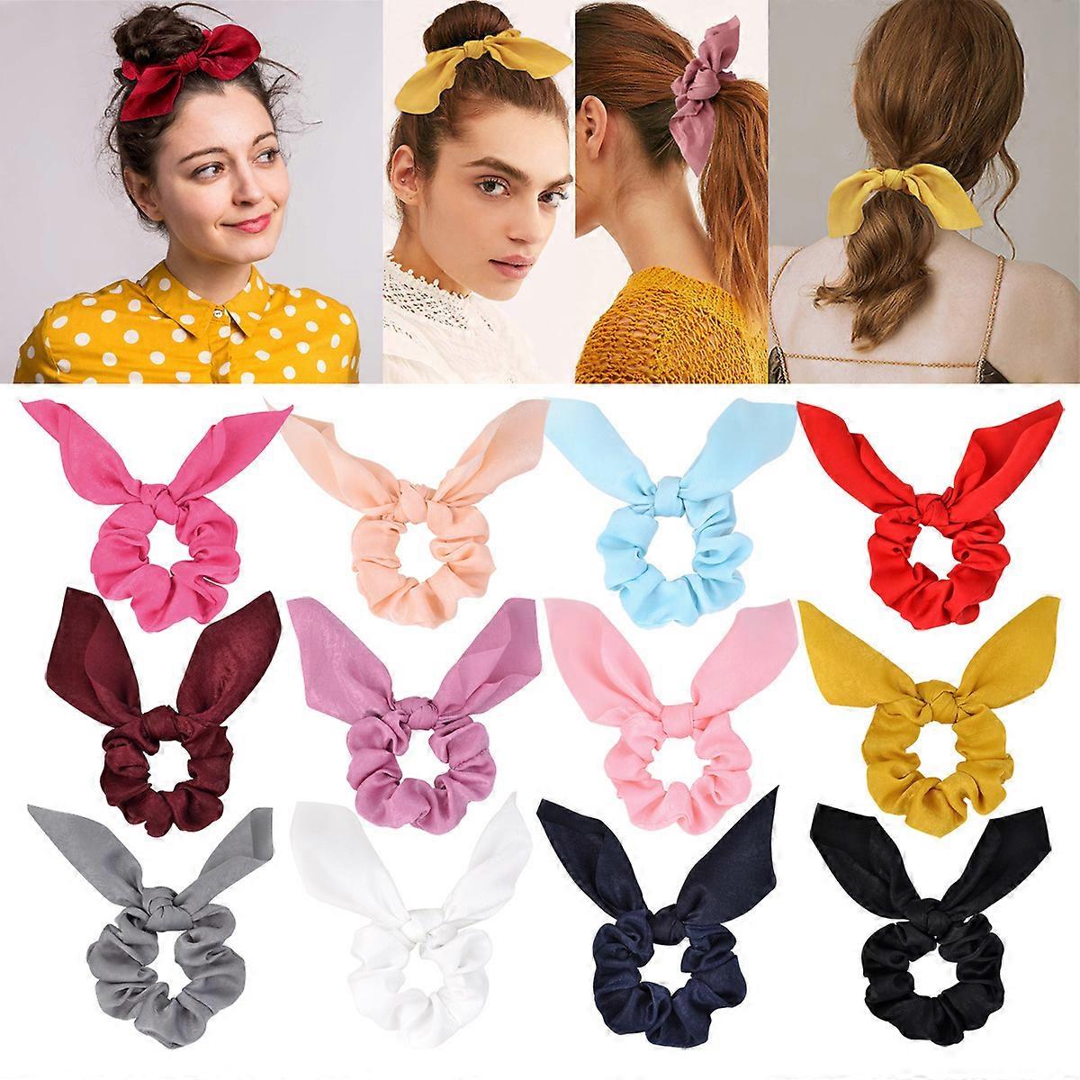 12 Pack Cheveux Chouchous Lapin Lapin Oreille Arc Bandes De Cheveux Satin Chouchou lastique Cheveux Cravates Bandes Titulaire De Queue de Cheval pour