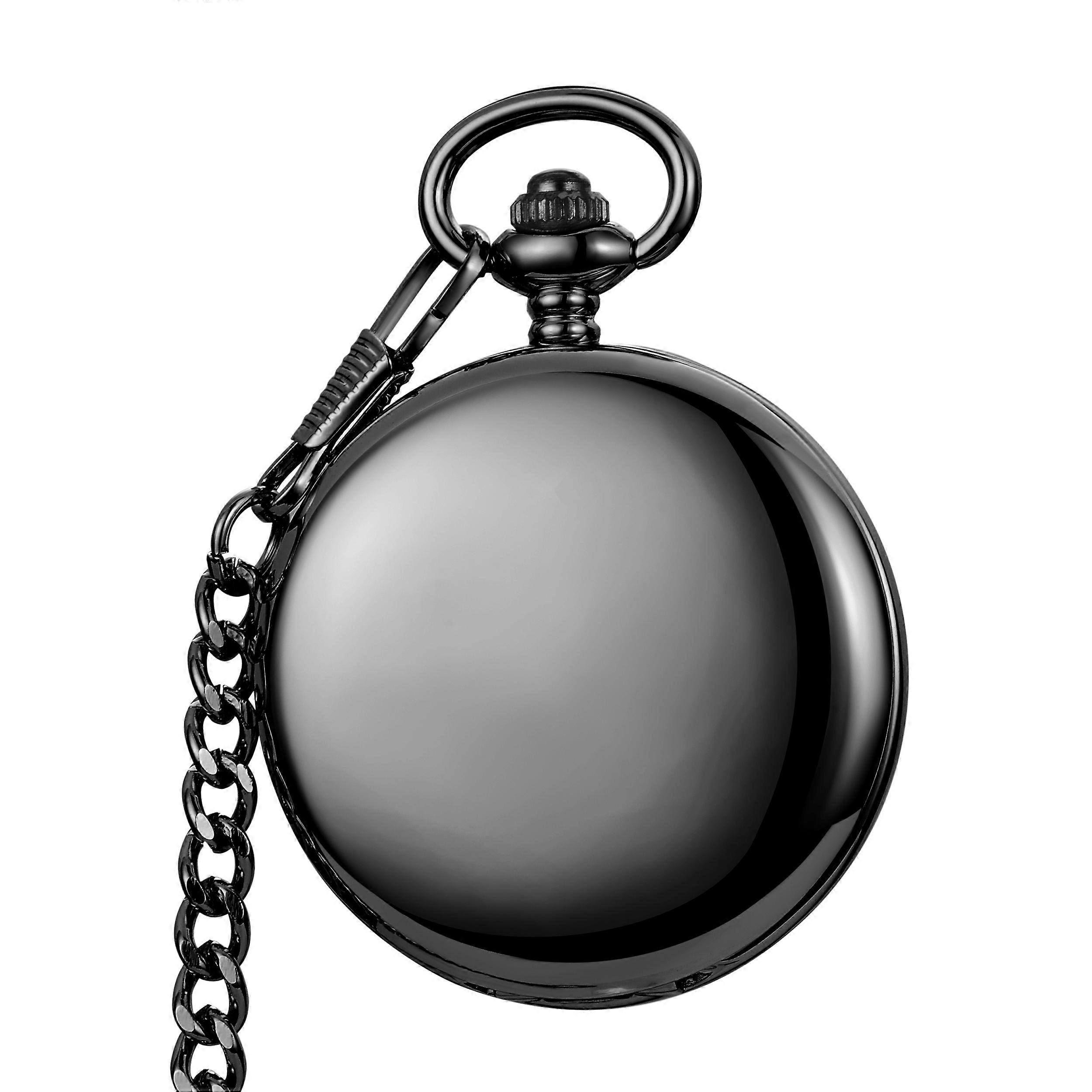 Smooth Sliver Surface Mechanical Pocket Watch with Chain Roman Numerals Big Numbers Dial Display Fob Chain Pendant Clock for Old