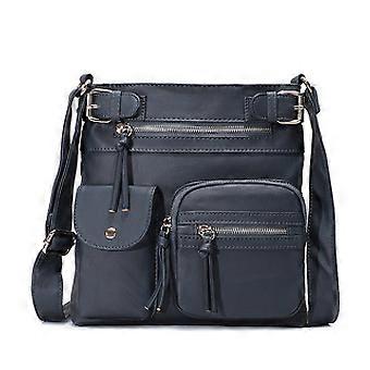 Sacs à bandoulière pour femmes Sacs à bandoulière en cuir lavé Multi poche Soft Hobo Sacs à main et sacs à main moyens gris bleu Femmes