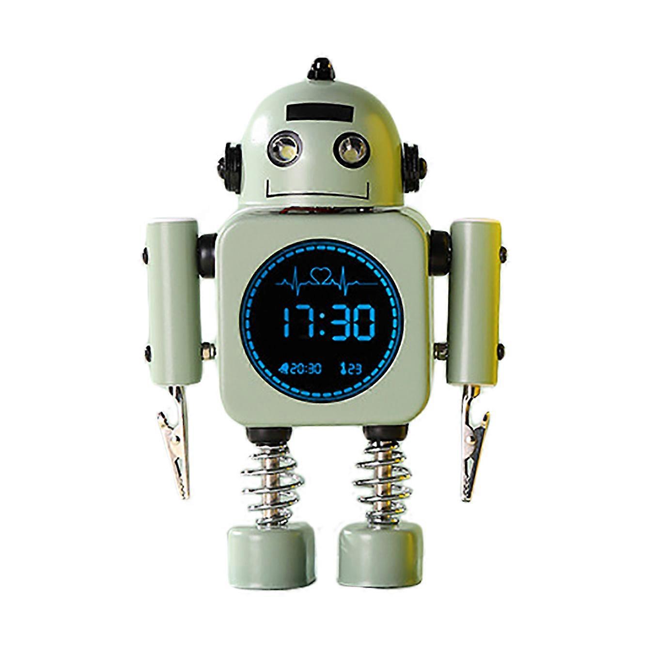 Robot alarm clock student electronic temperature clock boy gift Green