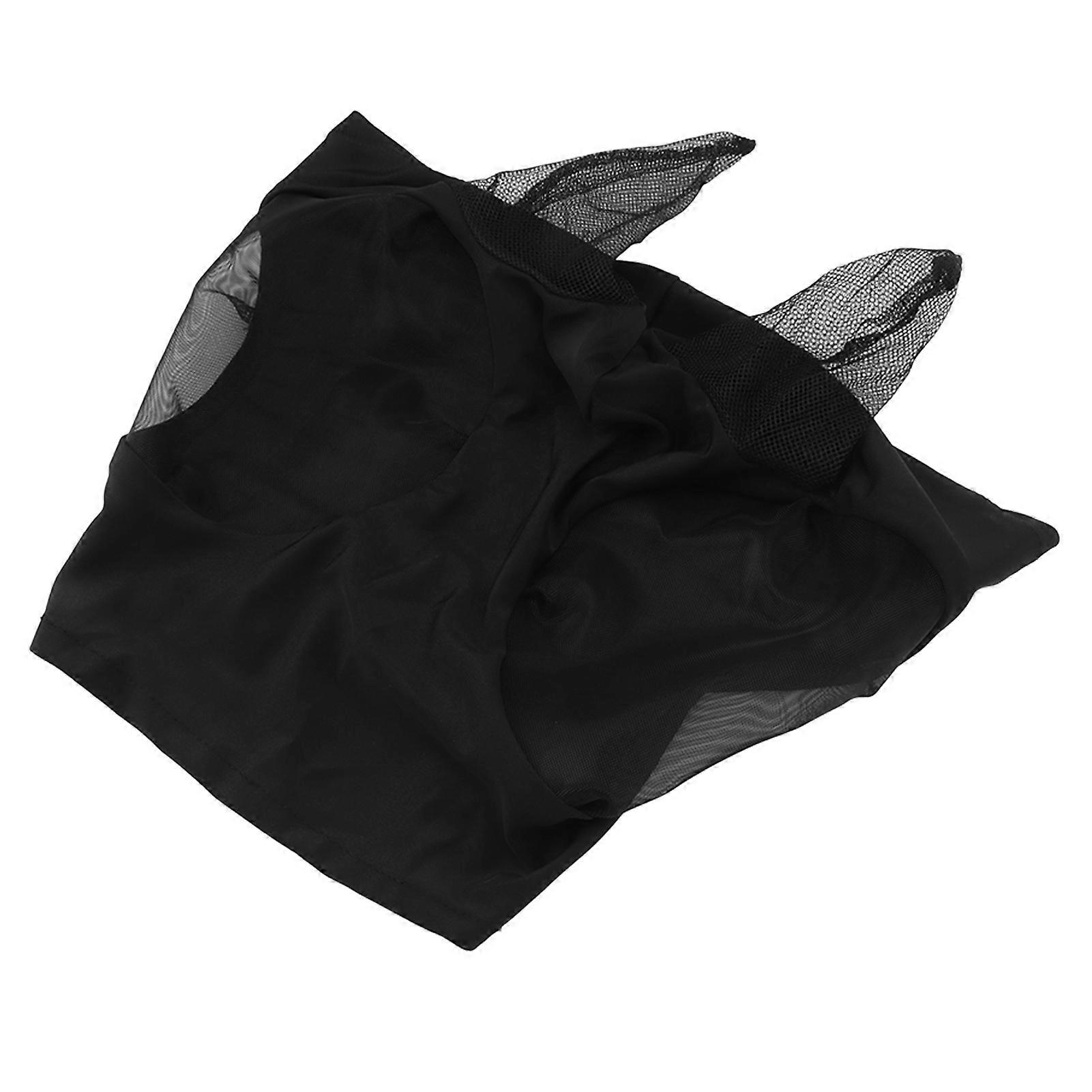 Mesh Fly Mask with Ears Protection for Horse Riding, Breathable and Elastic, Black