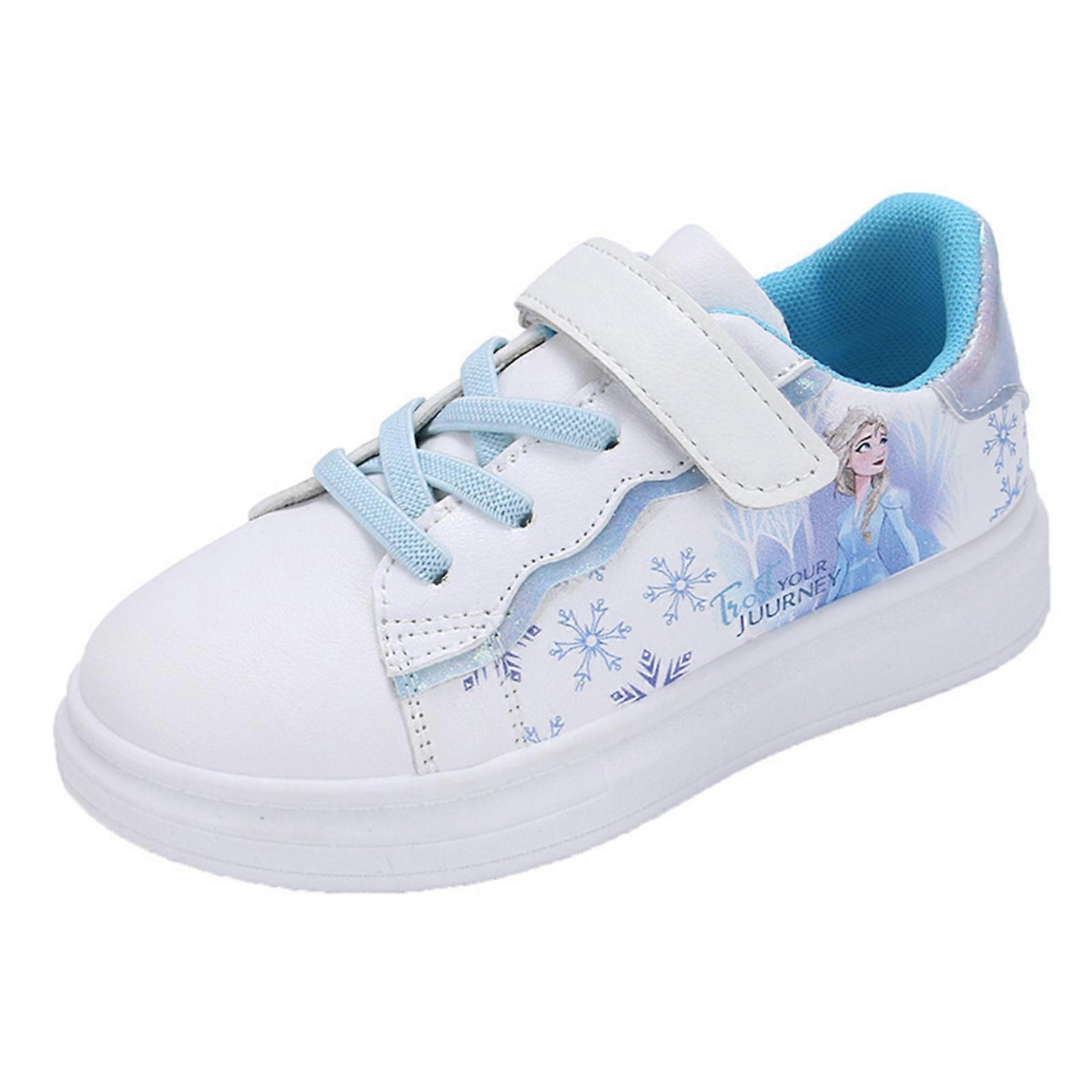 Child Girls Princess White Shoes Thick-soled PU Leather Waterproof Sneakers for Students School Running