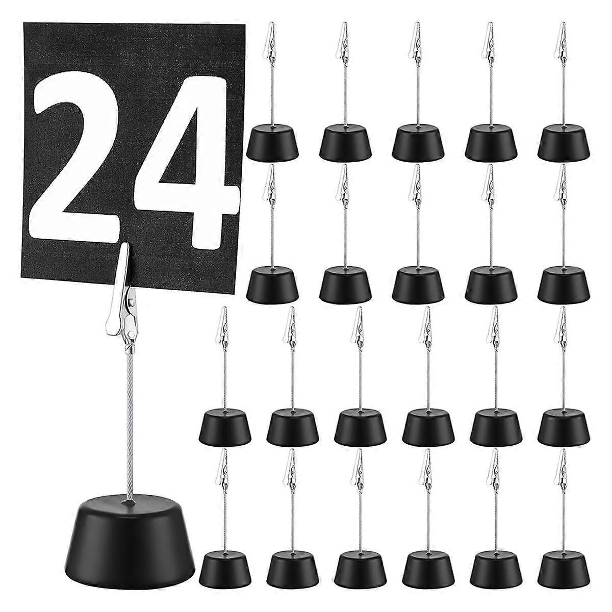 24 Pcs Place Card Holder Photo Memo Clips with Clamp Wooden Base Table Number Holder, for Menu Wedd