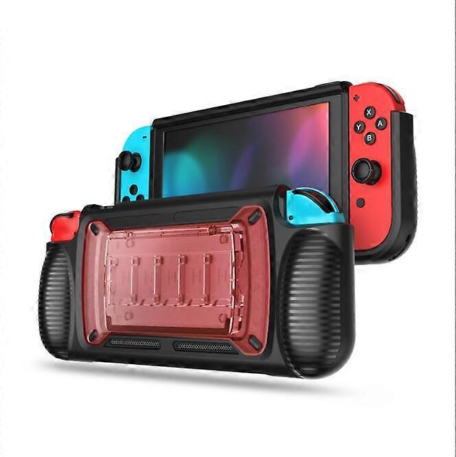 Protective Case for Nintendo Switch Grip Shell with 7 Storage Slots Multi-Angle Adjustable Stand, Handle Cover Shock-Absorption