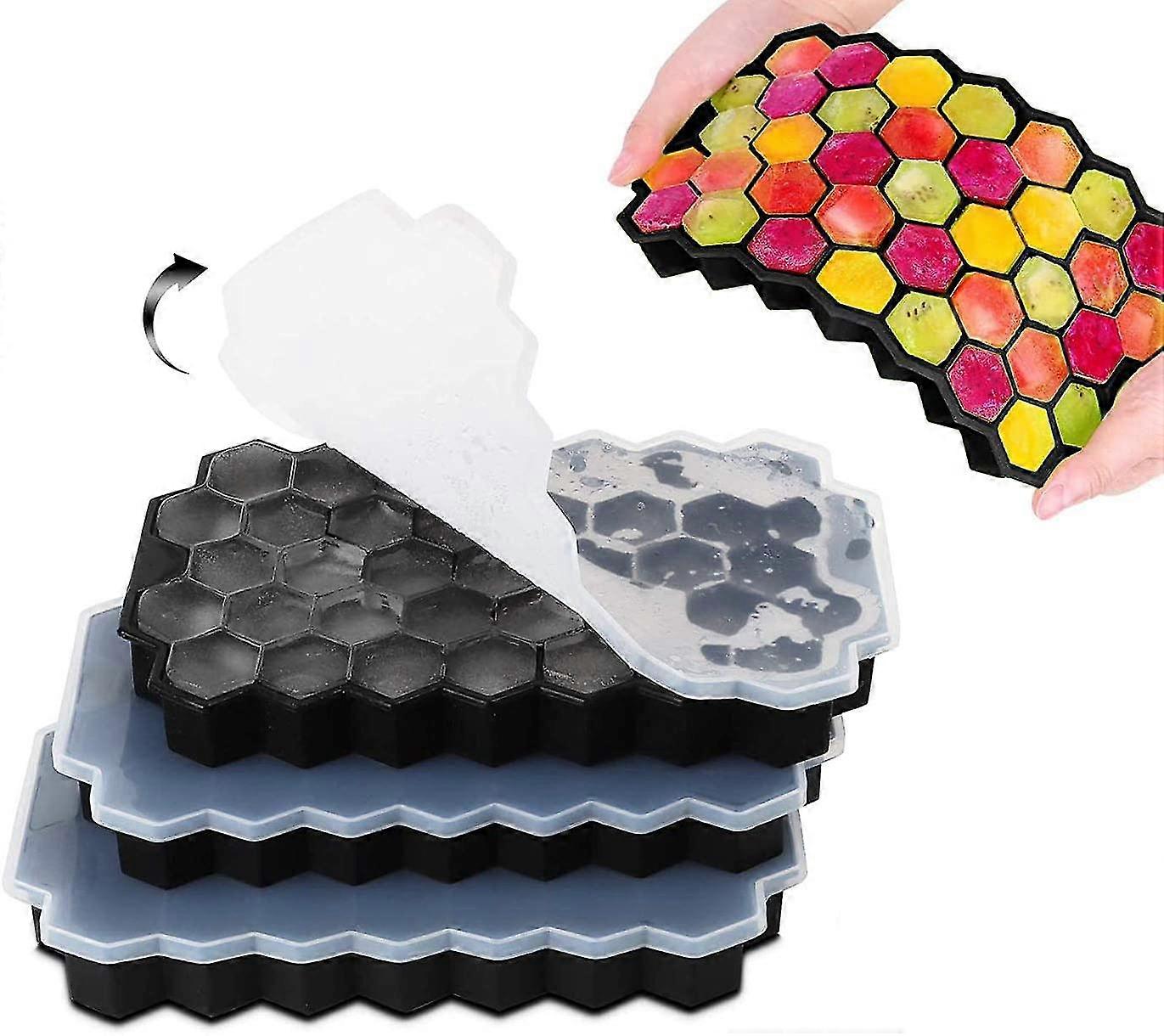 Ice Cube Mold Silicone Ice Cube Mold 3-pack 37 Compartments With Lid Ice Cube Tray