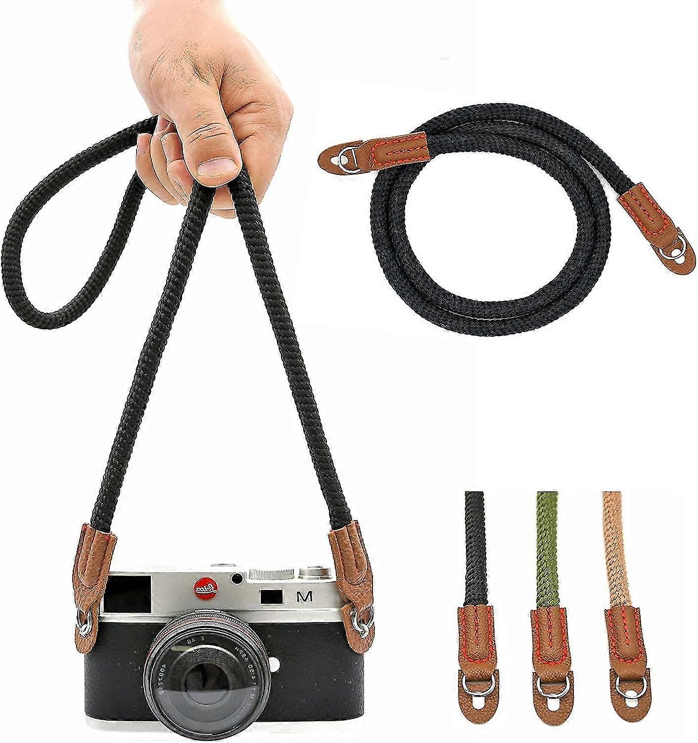 Rope Camera Strap(Black),Handmade Cotton Camera Strap Shoulder Strap/Strap DSLR Camera Belt for Mirr