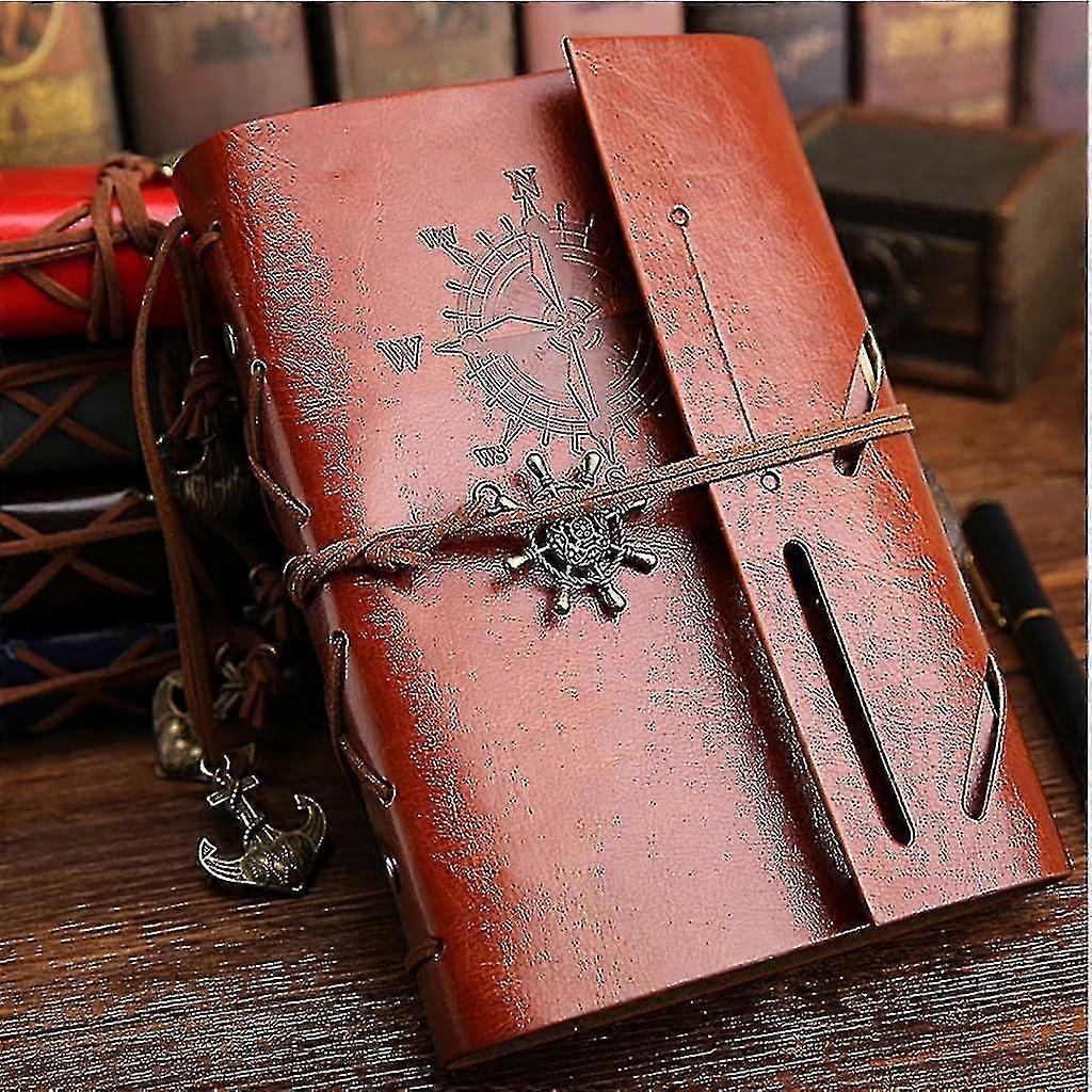 2pcs Imitation Leather Diary, Notebook With Blank Pages And Retro Tags