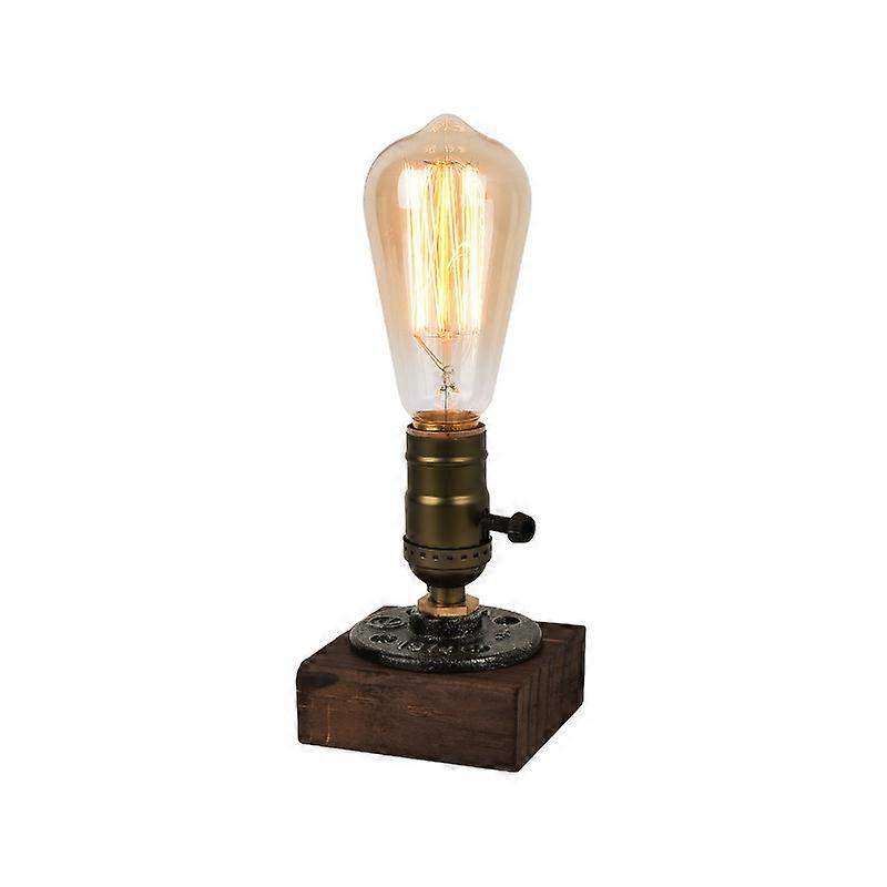 E27 retro wooden table lamp base, industrial Edison table lamp holder with European plug, country style bedside table lamp, (bulb not included)