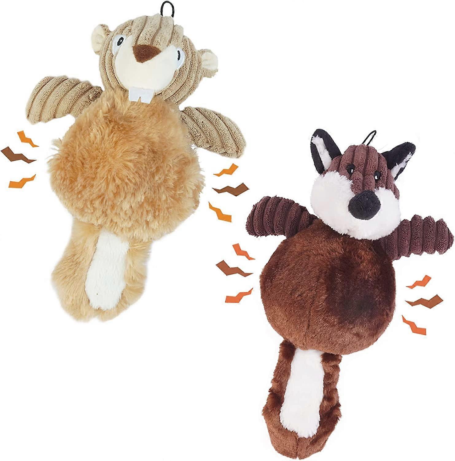 Dog Plush Toy with Squeaker for Interactive Play, Woodland Collection Squirrel Fox, Stuffed Animals Chew Toy for Puppy & Small & Medium Dogs Classic P