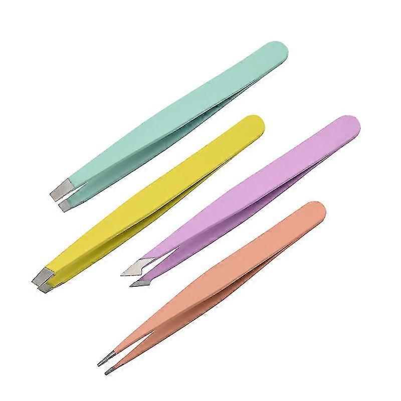 Tweezers Eyebrow Plucking Tweezers Set Eyebrow Tweezers Set With Angled Tweezers, Pointed Tweezers And Leather Case, Professional Tweezers Set For(4pc