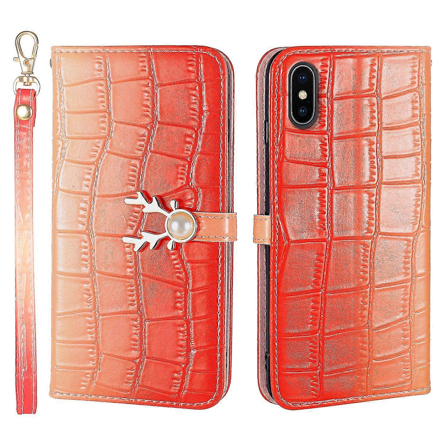 Elk Pattern Phone Case For Iphone X Xs With Card Holder, Lanyard, Pu Leather Material, Wallet Function, Corner Fall Protection