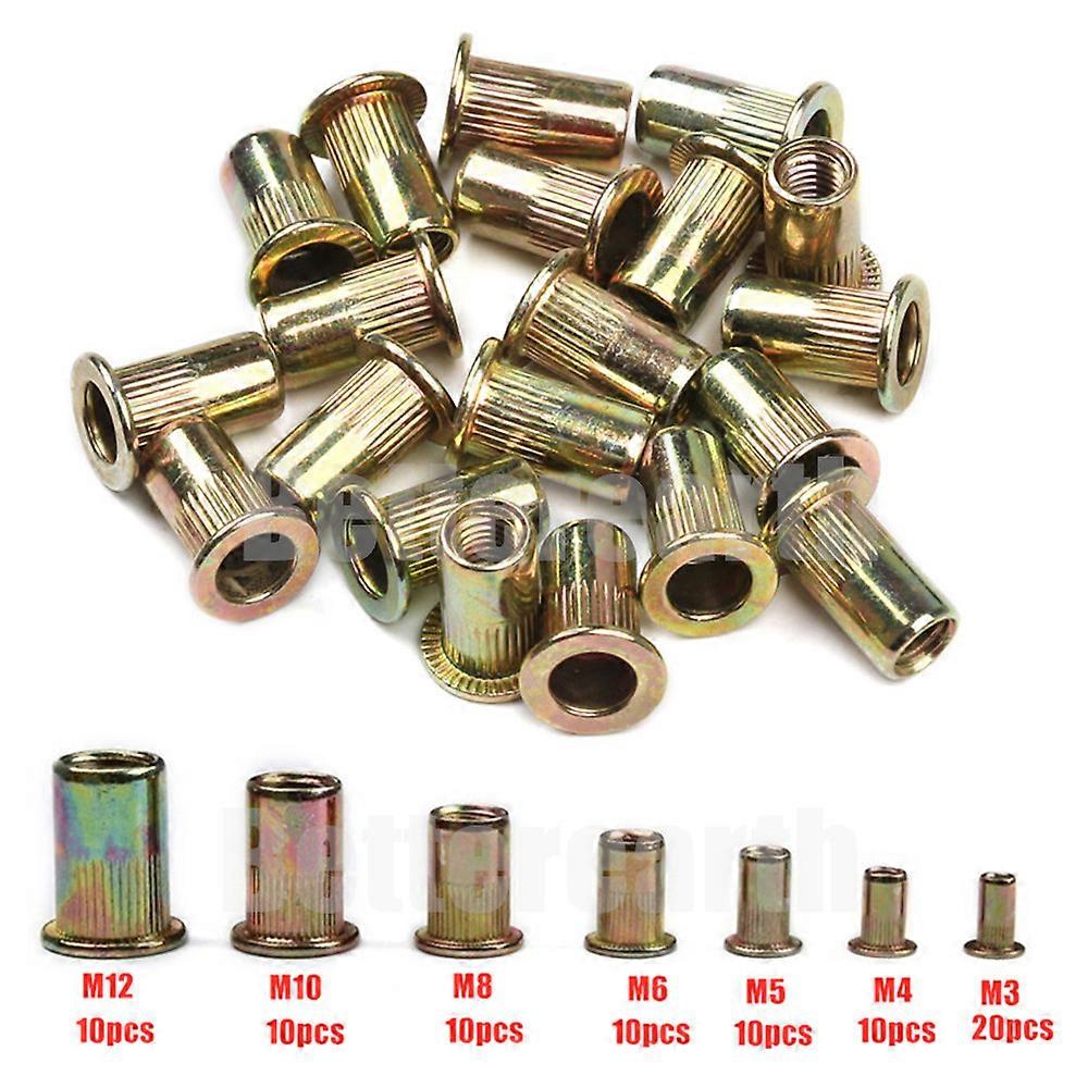 90PCS M3 M4 M5 M6 M8 M10 M12 Carbon Steel Rivnut Flat Head Threaded Rivet Insert Nutsert Cap Rivet Nut
