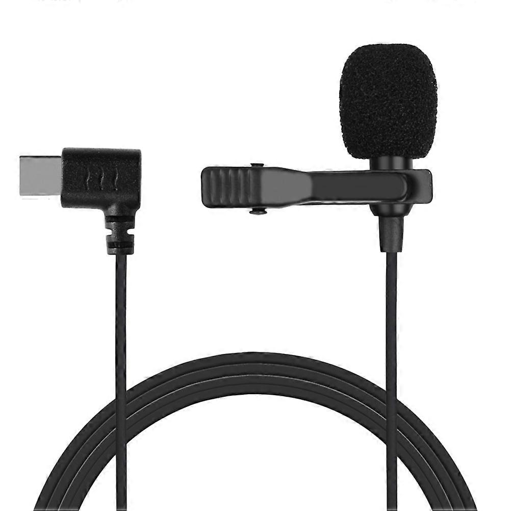1PC Mini Wired Condenser Microphone Portable Collar Microphone Clip-on Lapel Lavalier Microphone Type-c Recording Mic for Phone Black Wire Length 1.5M