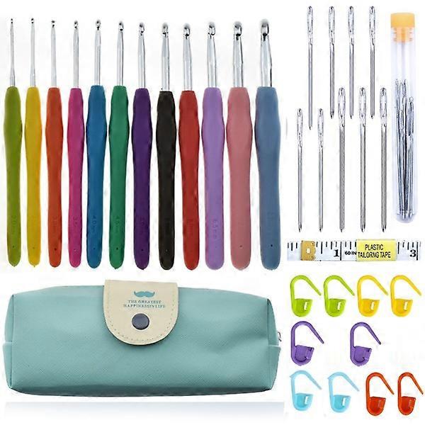 INF Crochet All-in-One Kit (33 Pieces) with Crochet Hook, Marker, Soft Handle Crochet Beard Bag Accessory