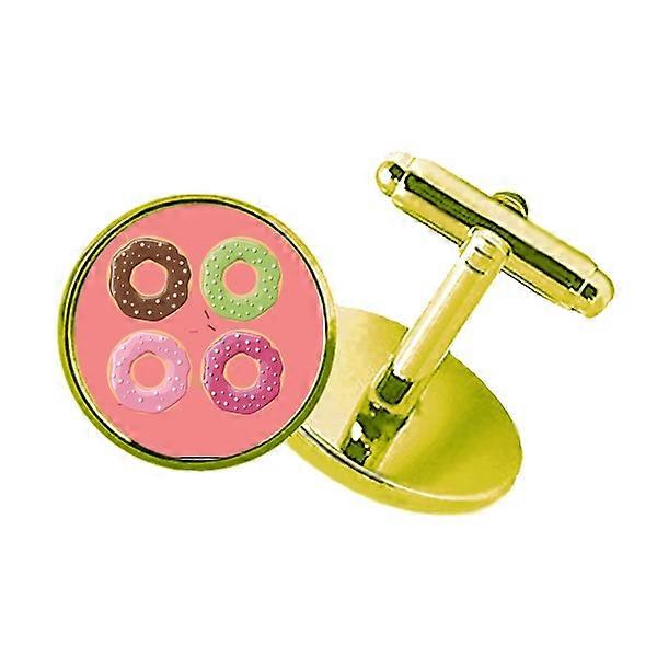 4つのドーナツグループデザートパターンスタッズビジネスメタルカフリンクスゴールデン