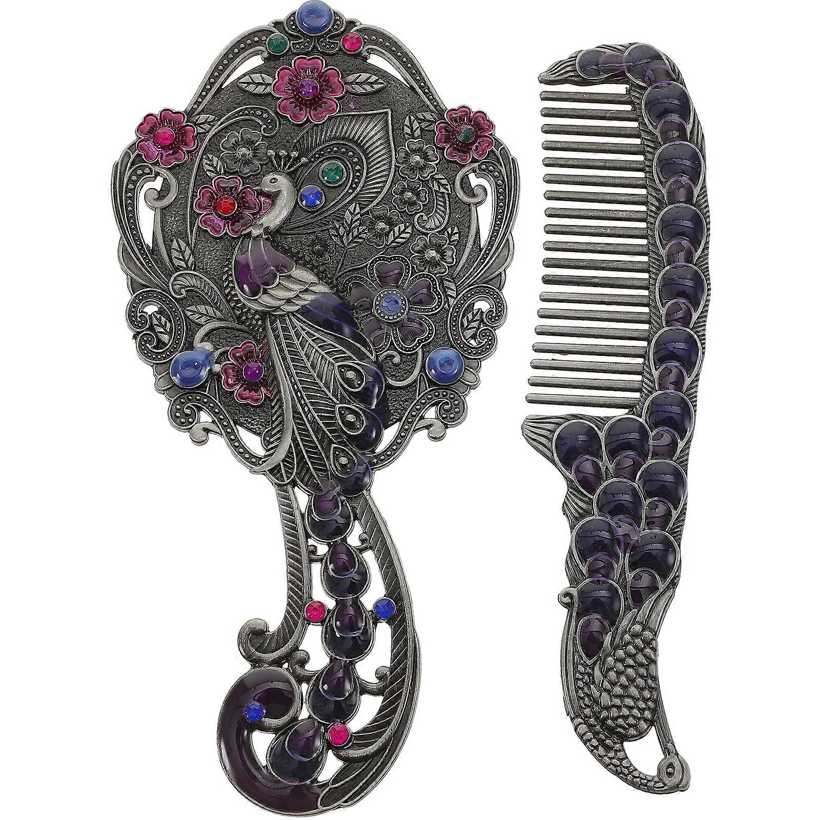 1 Set Creative Makeup Mirror Handheld Retro Deisgn Cosmetic Mirror with Comb