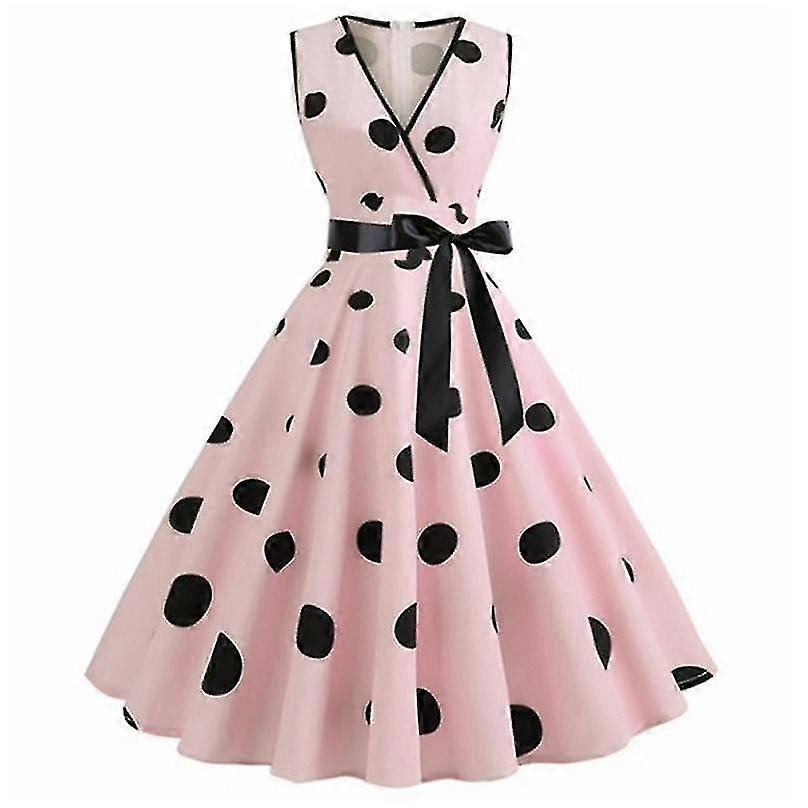 Mujer Retro Rockabilly Polka Dot Dress-pink