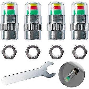 4Pcs Premium Tire Valve Stem Caps, Car Tire Pressure Monitor, Safety Warning Sensor Indicator 3 Colors, Tire Valve Dustproof Cover, with Nuts and Wren