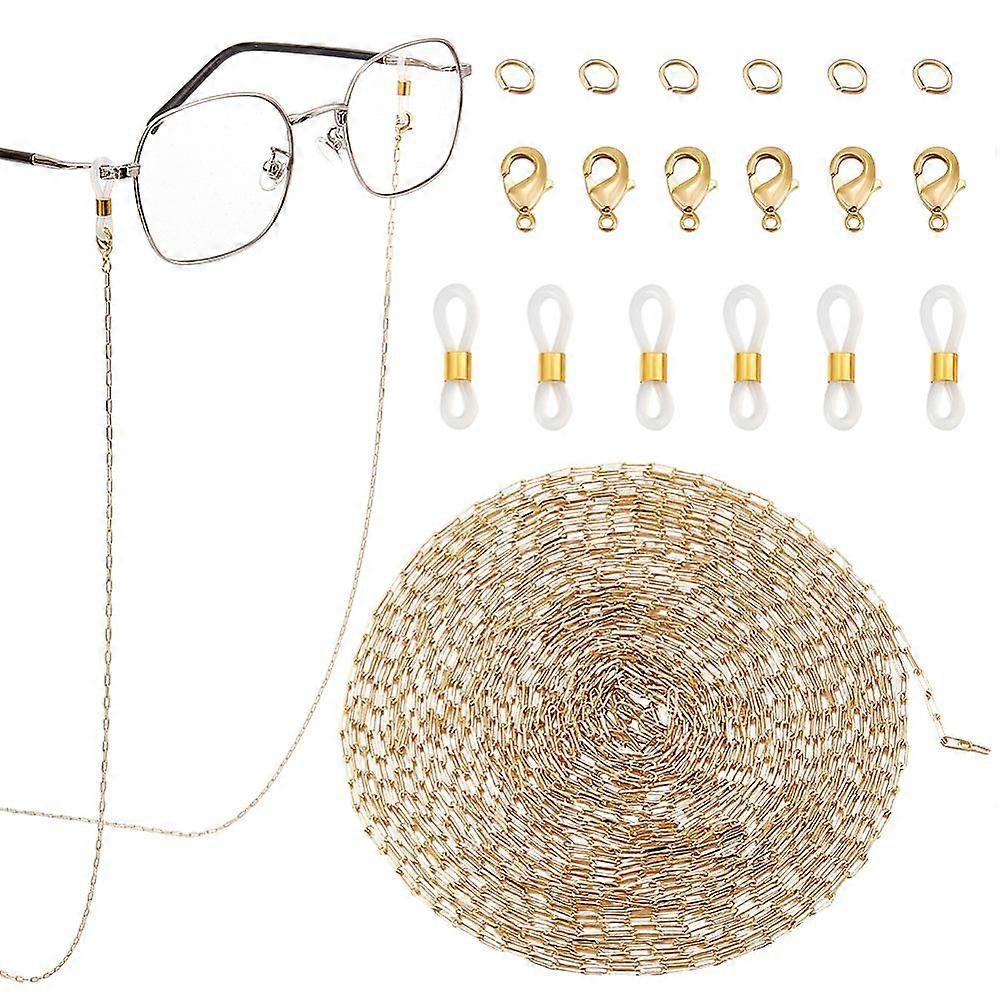 5M Brass Cable Chains Unwelded with 8Pcs Brass Lobster Claw Clasps with 8Pcs Eyeglass Holders Mixed Color 3.5~20x1.4~6x0.4~3mm