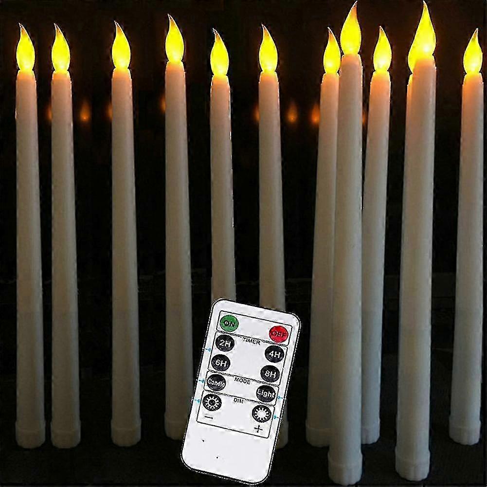 مجموعة من 10 شموع LED تعمل بالبطارية مع شموع طعام عاجية عن بعد ، تشطيب شمعي ناعم ، LED أبيض دافئ