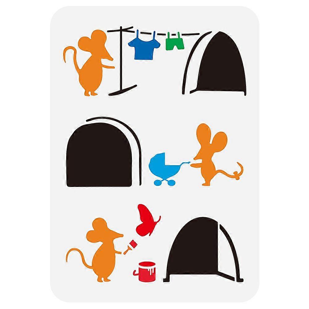 1pc Plastic Drawing Painting Stencils Templates for Painting on Scrapbook Fabric Tiles Floor Furniture Wood Rectangle Mouse Pattern 29.7x21cm