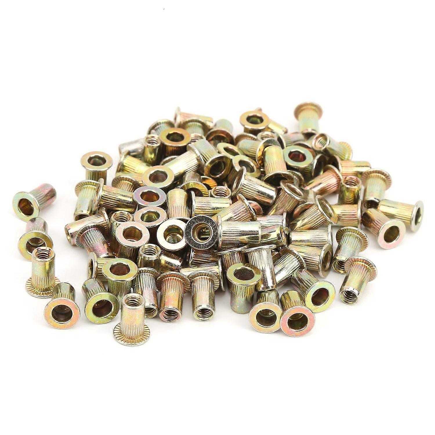 100Pcs Rivet Nut Color Zinc Plated Flat Head Threaded Nutsert Kit Hardware AccessoriesM4