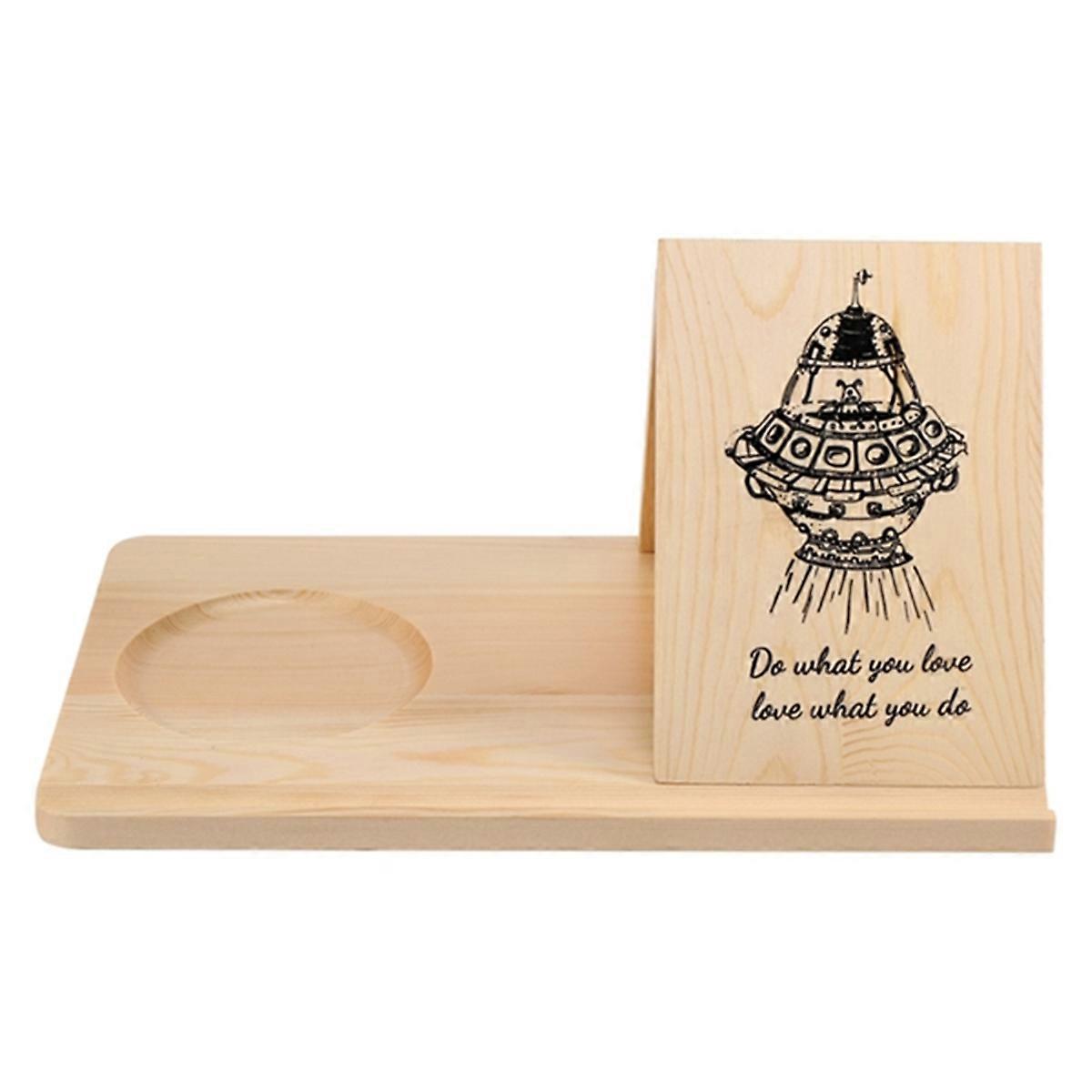 Wooden Reading Stand Removable Triangle Book Stand with Cup Holder Multifunctional Recipe Shelf for Desktop Spaceship