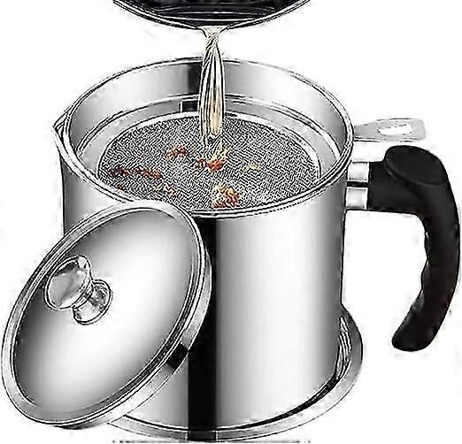 Oil Strainer Pot Grease Can, 1.2L Stainless Steel Cooking Grease Container,Reuse Oil Storage Can Container with Removable Filter Anti-Scalding Handhel
