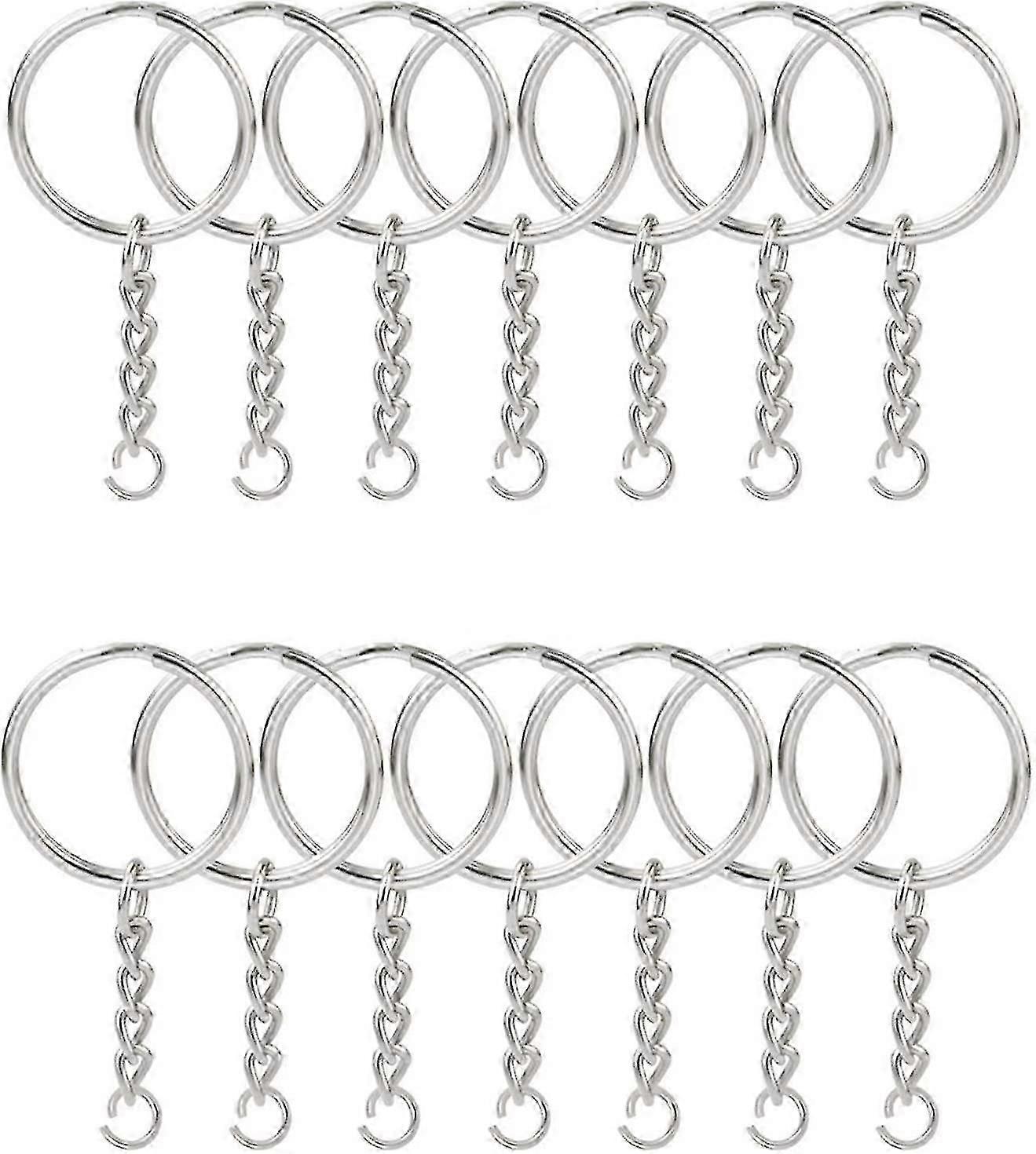 100pcs Split Key Ring With Chain 1 Inch, Split Key Ring With Chain Silver Color Metal Split Key Chain Ring Parts With Open Jump Ring And Connector