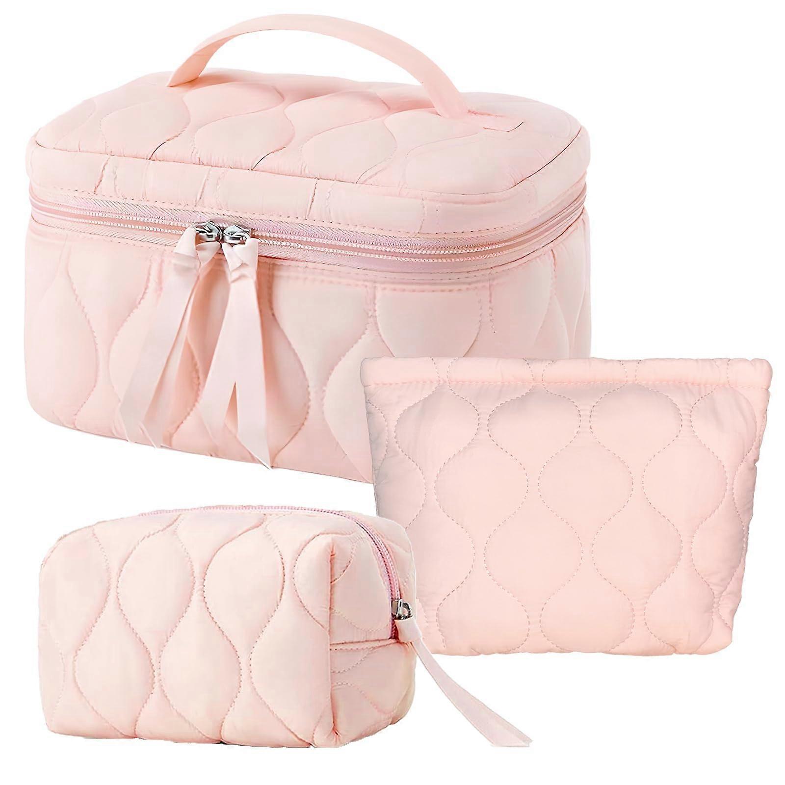 Quilted Makeup Bag Set for Travel - 3 PCS in Various Sizes, Durable Material, Stylish Design, Perfect for Cosmetics