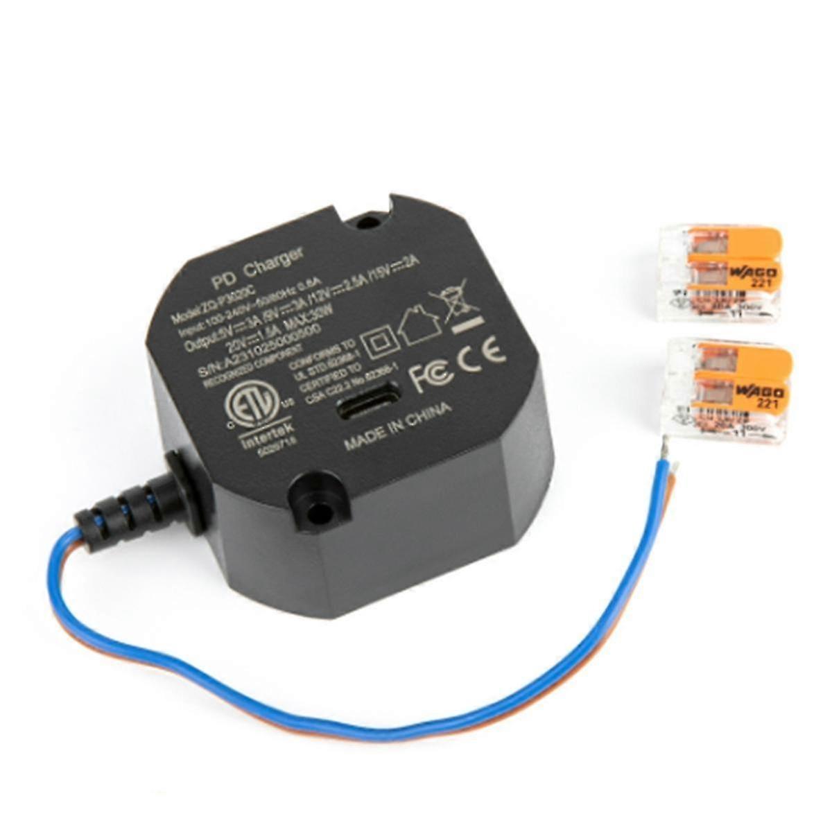 AC to USB C Adapter Flush Wall-Mounted Power Supply compatible USB-C Tablets 5-20V with Output 30W C