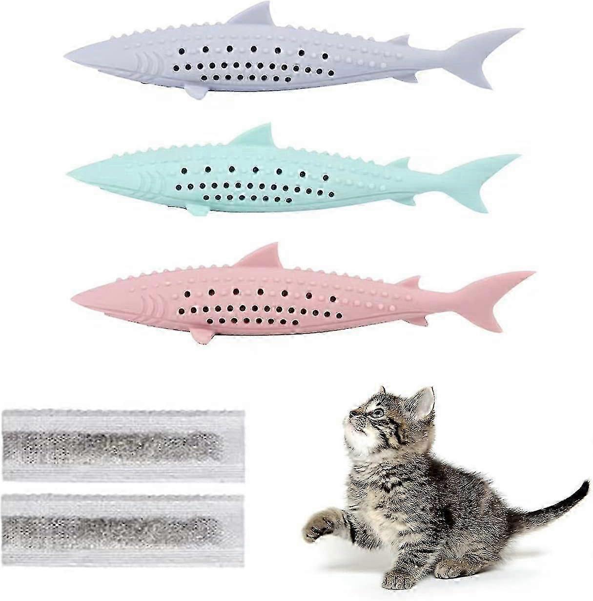 3 Pcs Interactive Cat Toys Kitten Catnip Toothbrush Chew Treat Toy Natural Rubber
