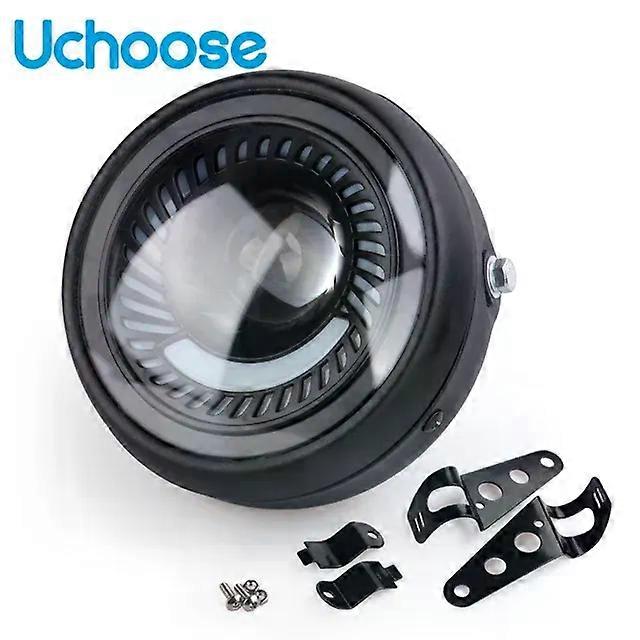 6.5" Motorcycle Headlight LED Round Head Lamp Spiral Side Mount Bracket compatible for  Choppers Cafe Racer Bobber Headlamp   